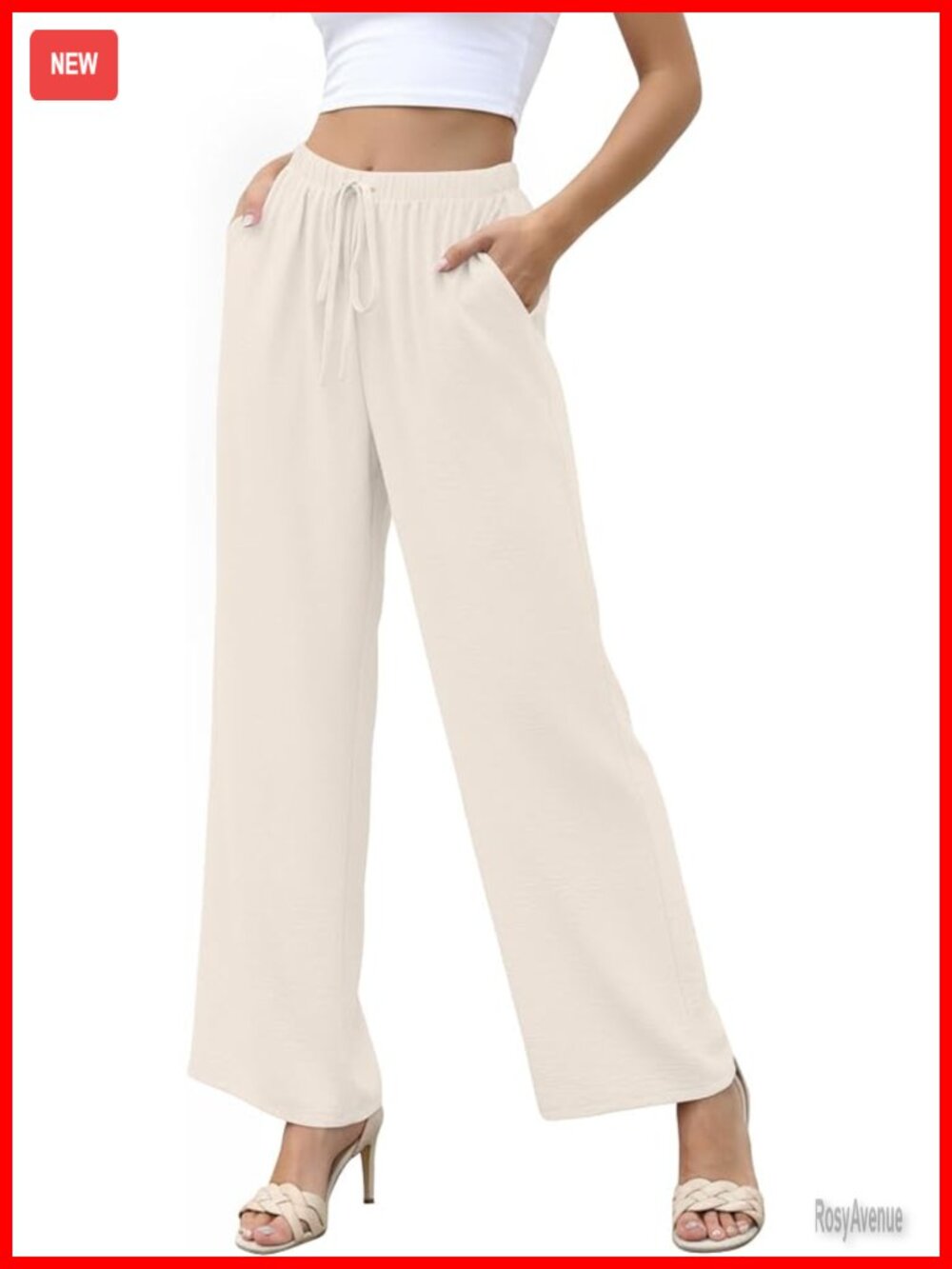 Women's Wide Leg Pants High Waisted Elastic Waist with Pockets